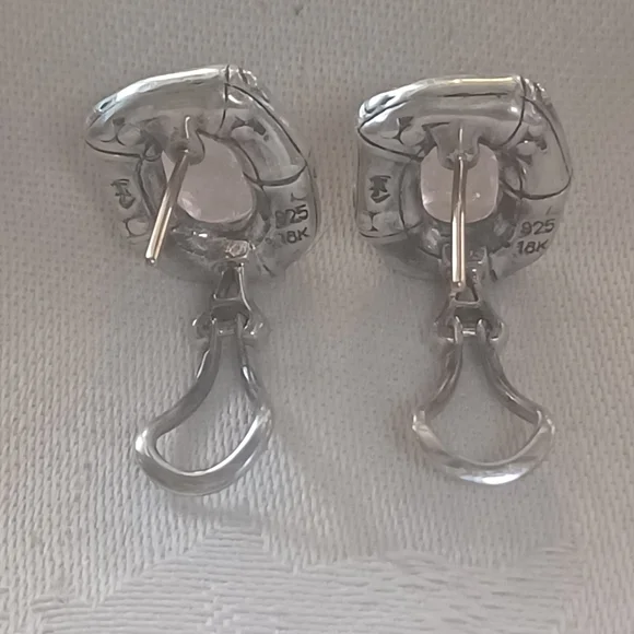 John Hardy Bamboo Rose Quartz Earrings, SS & 18k Gold - Picture 6 of 10